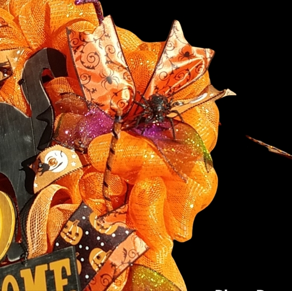 BLACK CAT 🐈 HALLOWEEN 🎃 DECO MESH WREATH - Picture 3 of 4